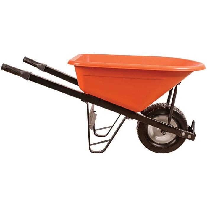 Leonard 6-Cubic-Foot Orange Poly Tray Wheelbarrow With Steel Handles And Flat Free Tires 2 Leonard 6-Cubic-Foot Orange Poly Tray Wheelbarrow With Steel Handles And Flat Free Tires - Image 2