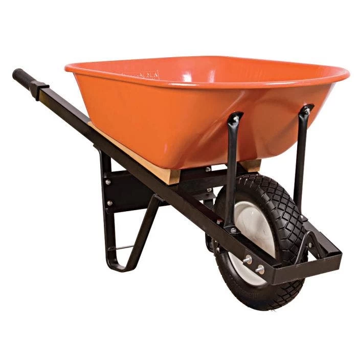 Leonard 6-Cubic-Foot Orange Steel Tray Wheelbarrow With Steel Handles And Diamond Tread Flat Free Tires 1 Leonard 6-Cubic-Foot Orange Steel Tray Wheelbarrow With Steel Handles And Diamond Tread Flat Free Tires