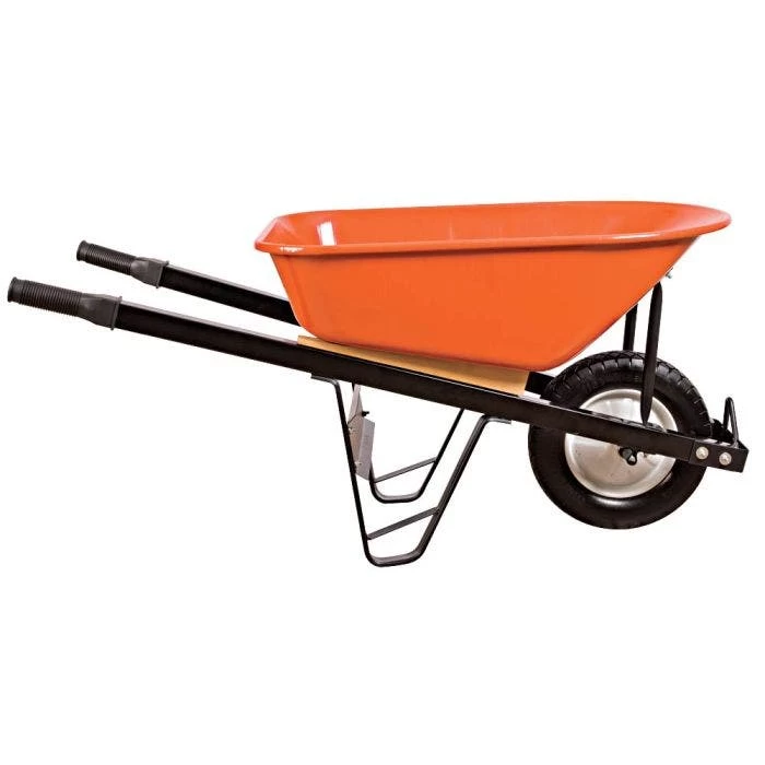 Leonard 6-Cubic-Foot Orange Steel Tray Wheelbarrow With Steel Handles And Diamond Tread Flat Free Tires 2 Leonard 6-Cubic-Foot Orange Steel Tray Wheelbarrow With Steel Handles And Diamond Tread Flat Free Tires - Image 2