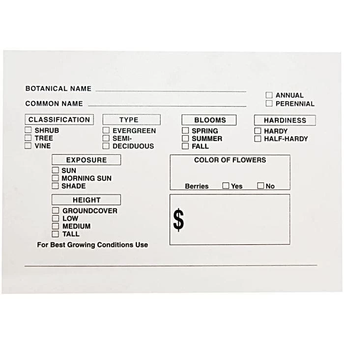 Pre-Printed Vinyl Sign Cards, 7-inch X 5-inch, With Plant Information, Pack Of 25 1 Pre-Printed Vinyl Sign Cards, 7-inch X 5-inch, With Plant Information, Pack Of 25